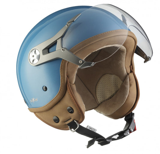 SOXON® SP-325 Mono "Crystal Blue" · Jet helmet · Motorcycle helmet Scooter helmet Scooter moped helmet Chopper Retro Vespa Vintage Pilot Biker · ECE 22.05 visor Quick release bag XS (53-54cm)