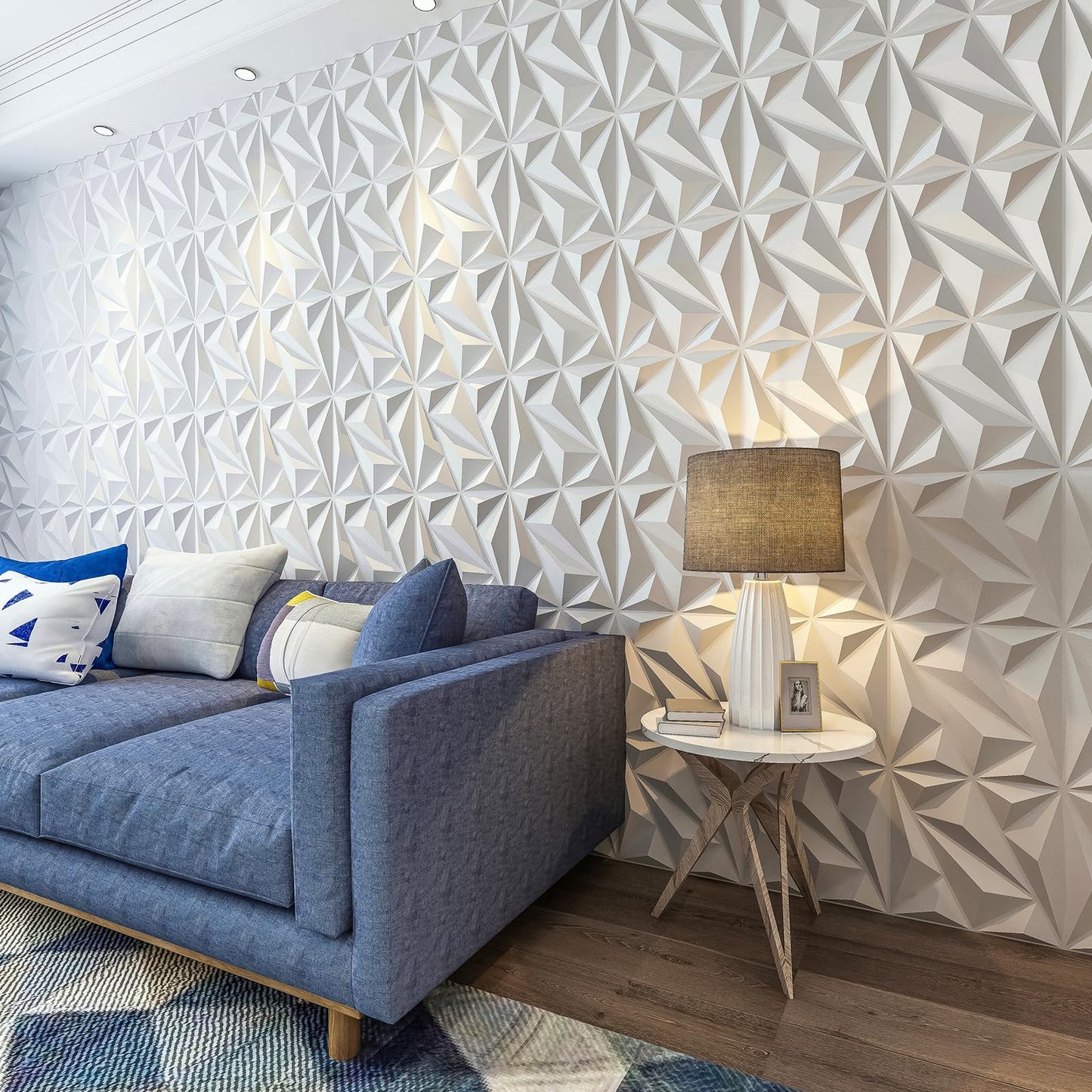 Art3dwallpanels PVC 3D Wall Panel Diamond for Interior Wall Decor in White, 3D Textured Wall Panels, 33 Pieces Tiles