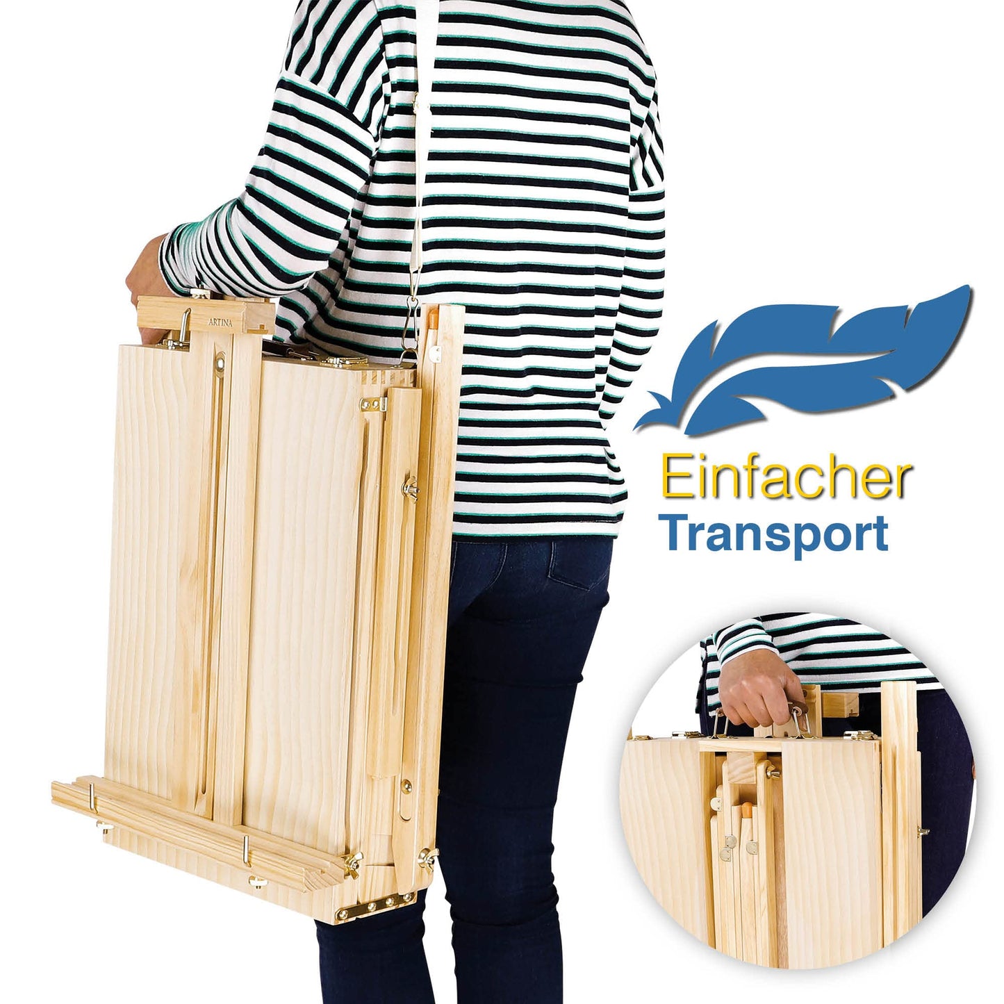 Artina 30-piece easel set Madrid - portable easel with XXL acrylic canvas painting set - field easel with 90° tilt - wooden easel set with 18 acrylic paints, 2 stretcher frames, brushes, and painting spatulas.