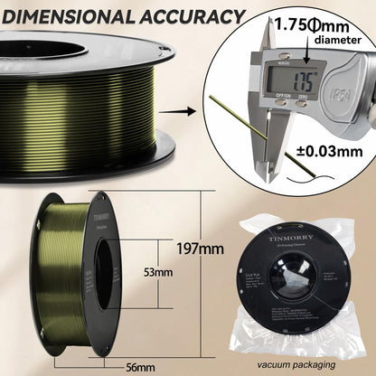 Silk PLA Filament 1.75mm, TINMORRY 3D Printer Filament, 1 kg, 1 Spool, Silk Bronze