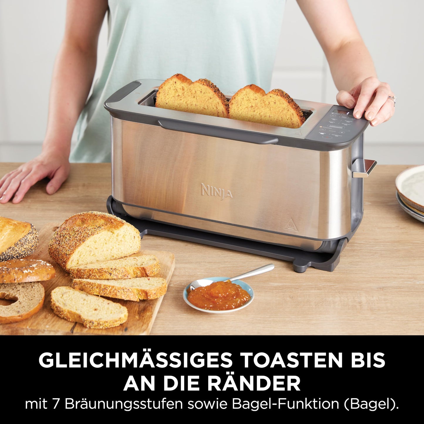 Ninja Foodi 3-in-1 Toaster, Electric Grill with Lid, Panini Press with Flip Design, 7 Cooking Functions, 7 Toast Lines, Baking Tray and Crumb Tray, Stainless Steel, ST202EU