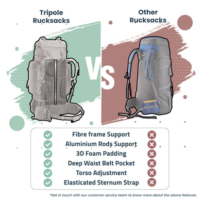 Tripole backpack Colonel 95 liters with detachable daypack - hiking, trekking, traveling, camping, waterproof, with breathable back panel, black.