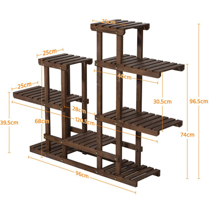 Yaheetech Wooden Plant Stand, Flower Rack Outdoor, 6-Tiered Flower Shelf, Multi-layered Plant Stand Wooden Shelf 120.5x25x96.5 cm, Flower Holder for Garden Living Room Balcony Indoor