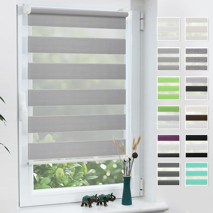 Grandekor Double Roller Blind Clamp Fix without drilling Light Grey 85x210cm (fabric width 81cm) Window blinds for indoor Clamping blinds Duo blinds for windows without drilling with drilling Privacy protection UV protection Zebra blind