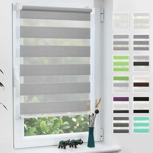 Grandekor Double Roller Blind Clamp Fix without drilling Light Grey 85x210cm (fabric width 81cm) Window blinds for indoor Clamping blinds Duo blinds for windows without drilling with drilling Privacy protection UV protection Zebra blind