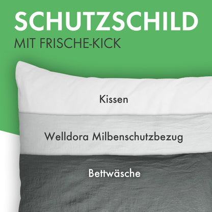 Welldora ǀ Set of 2 dust mite pillow covers 80x80 grey ǀ Allergy-tested specialist pillowcase ǀ Premium encasing with zipper ǀ Allergy bedding 80x80 cm