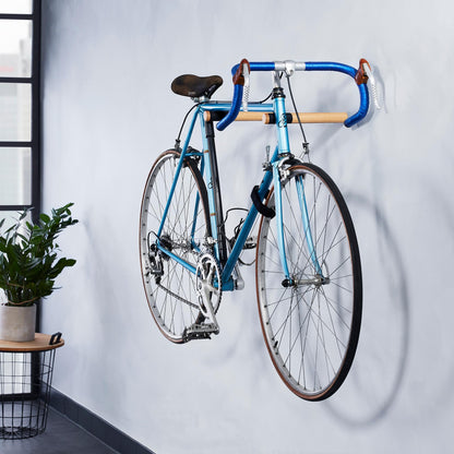 Borrow wooden bike wall mount with 20kg capacity - stable wall bike rack for road bike, MTB, and E-Bike - Natural Oak