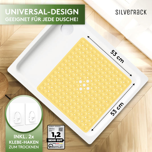 SilverRack Non-Slip Shower Mat 53x53 cm (Yellow) - Shower Anti-Slip Mat BPA Free for Kids - Non-Slip Bath Mat, Machine Washable and Mold Resistant - Non-Slip Shower Insert