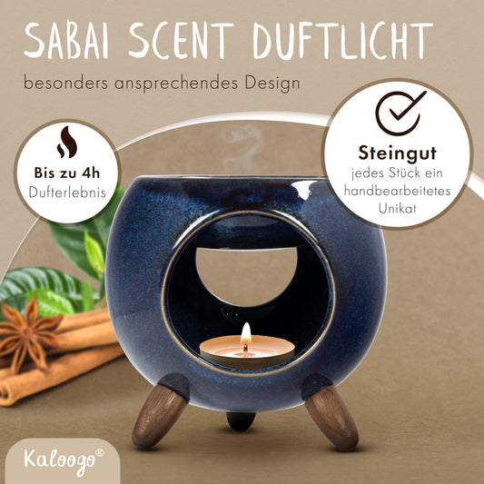 Kaloogo Sabai Scent Ceramic Oil Diffuser - Elegant fragrance light - Stable design - perfect heat release - high-quality tea light diffuser for scent wax and oil (ocean blue)