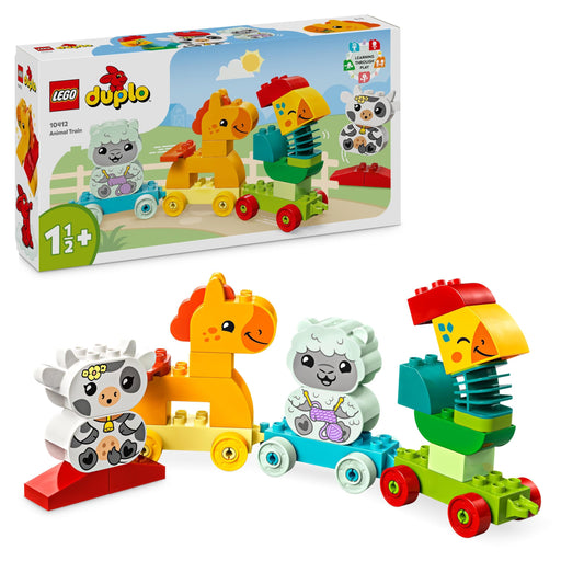 LEGO DUPLO Animal Train, train toy with wheels, creative animal figures to build and rebuild & DUPLO Excavator and Truck toy with construction vehicle.