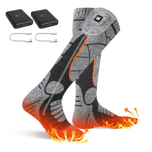 MRAWARM Heated Socks, 6000mAh Rechargeable Battery Electric Heated Socks for Men Women, 3 Heat Levels Winter Cotton Socks for Outdoor Sports.