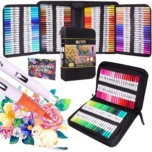 Bonala Brush Pen Set, 132 dual-tip brush markers for adults for calligraphy, drawing, painting - gift for kids.