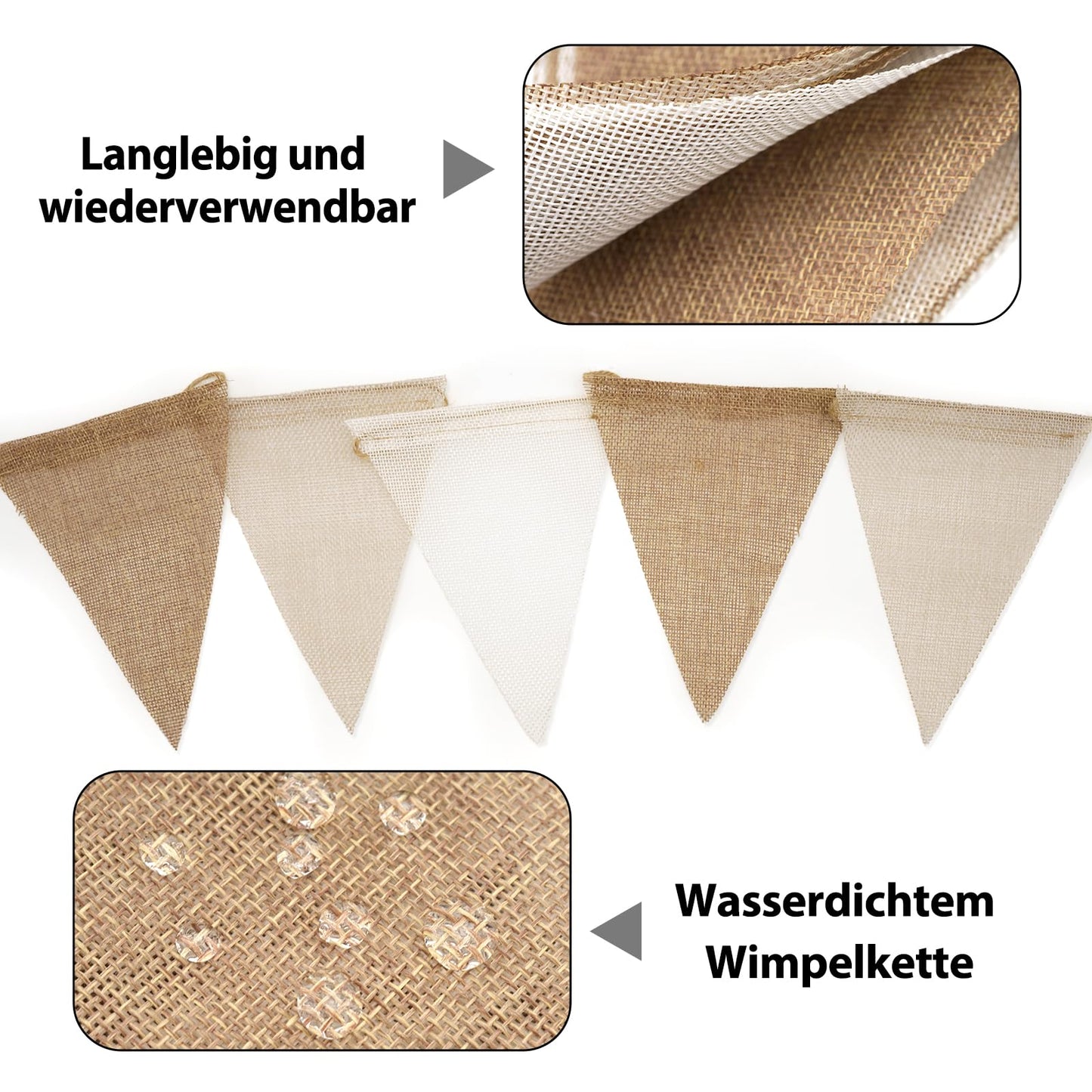 G2PLUS Outdoor Weatherproof Brown Beige Pennant Banner, 20M Indoor Party Pennant Garlands, 60 PCS Pennants Garden Pennant Banners, 5 Rustic Boho Pennant Garlands for Baby Shower, Wedding, Birthday.