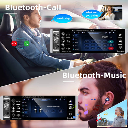 Podofo car stereo 1Din Carplay Android Auto Bluetooth Radio with 5.1'' IPS screen 2 USB/microphone/AUX/FM steering wheel control Mirror Link with rear view camera