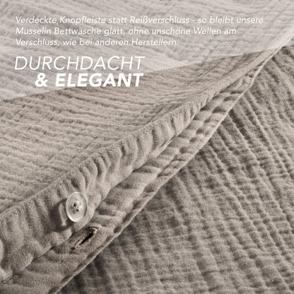 Pure label muslin bed linen 135x200 4-piece set consisting of bed cover 135 x 200 cm 2-pack, pillowcase 80x80 cm 2-pack made of cotton - Dreamily cozy bedding sets in taupe.