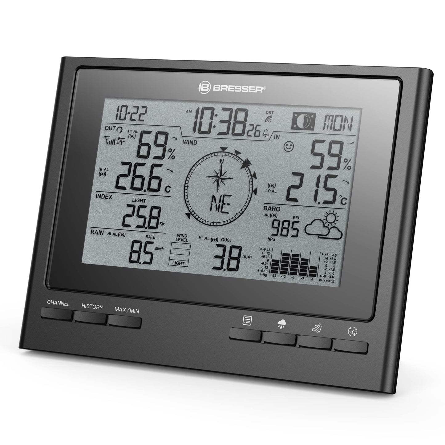 Bresser weather station with outdoor sensor 7-in-1 weather center ClimateScout with professional outdoor sensor, black