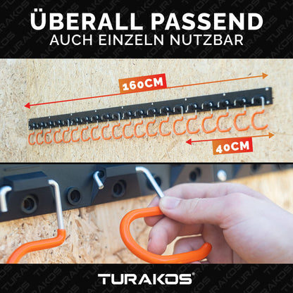 TURAKOS garden tool holder - 4x 40cm tool holder wall mount with anti-slip rubber coating, garden tool hanging for garage, tool shed, basement