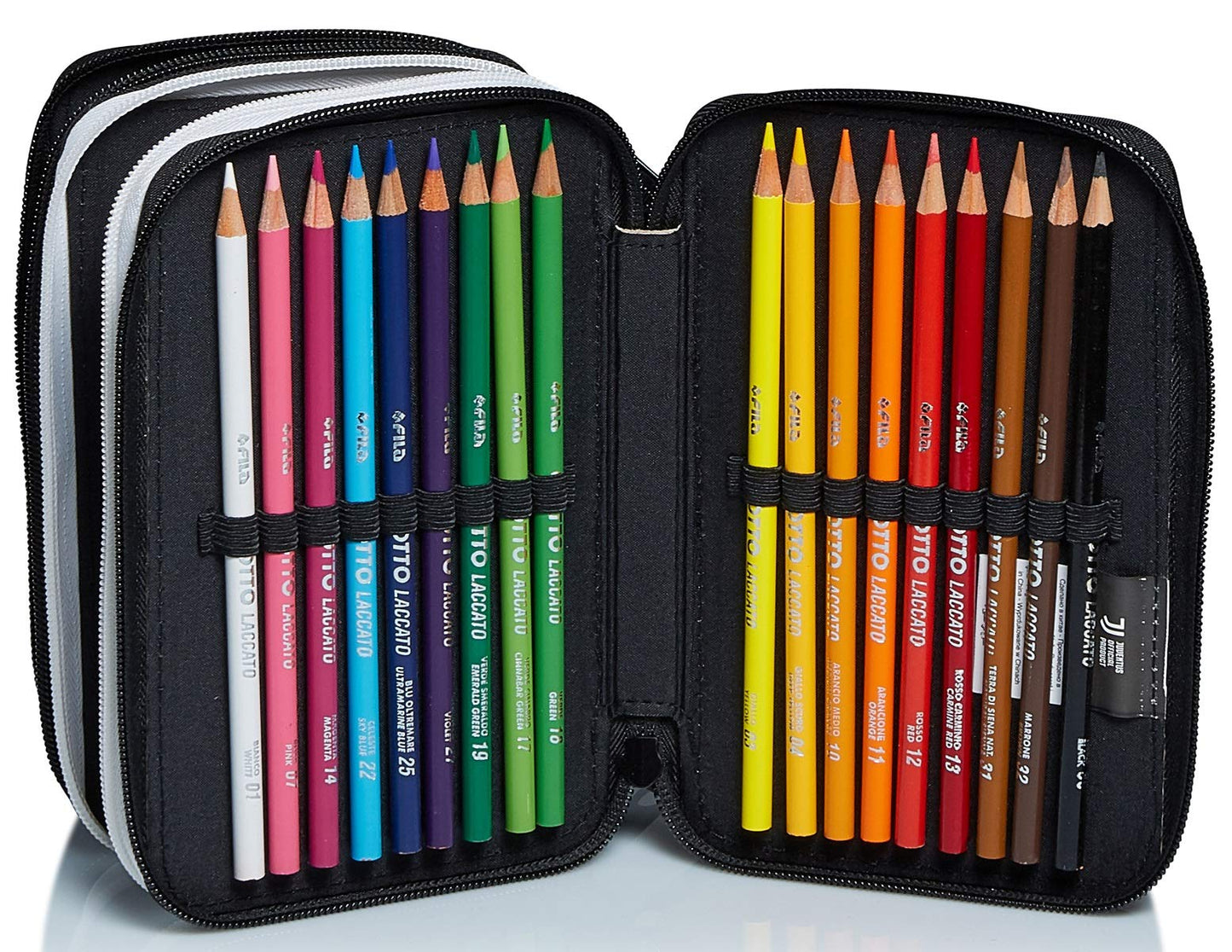 Seven Juventus pencil case, pen pouch for stationery, complete with pencils, markers, school supplies, with 3 compartments, girls, school - elementary school, XXL soccer black and white