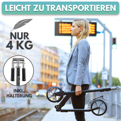 Rollking® Scooter for children aged 5 and up. The folding city scooter with big wheels. Kick scooter for adults with a weight capacity of up to 100kg (Black/Grey).
