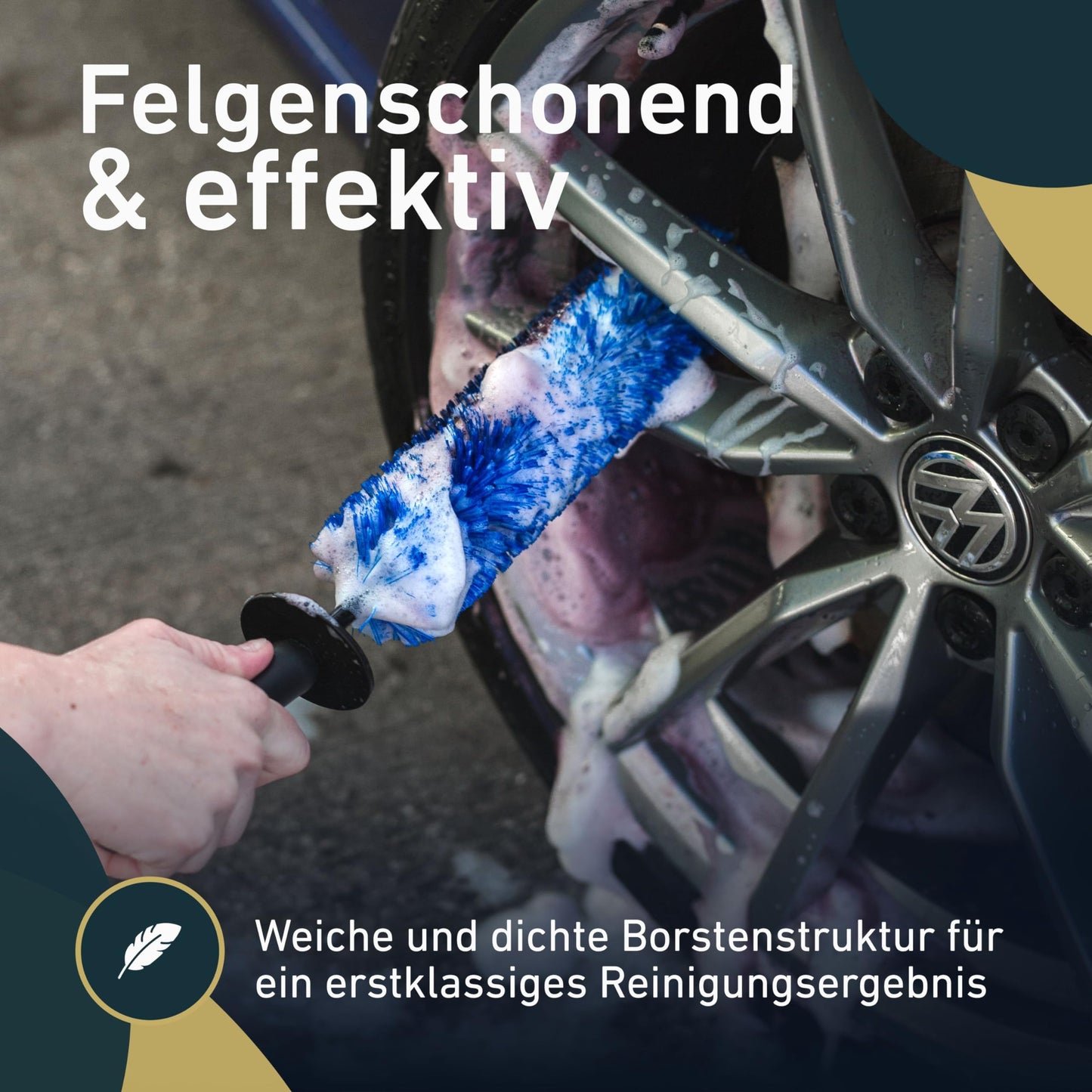 Aurum-Performance® Wheel Brush for effective car cleaning - Professional long wheel brush for gentle wheel cleaning - Wheel Brush alloy wheel cleaning brush.