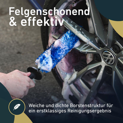 Aurum-Performance® Wheel Brush for effective car cleaning - Professional long wheel brush for gentle wheel cleaning - Wheel Brush alloy wheel cleaning brush.