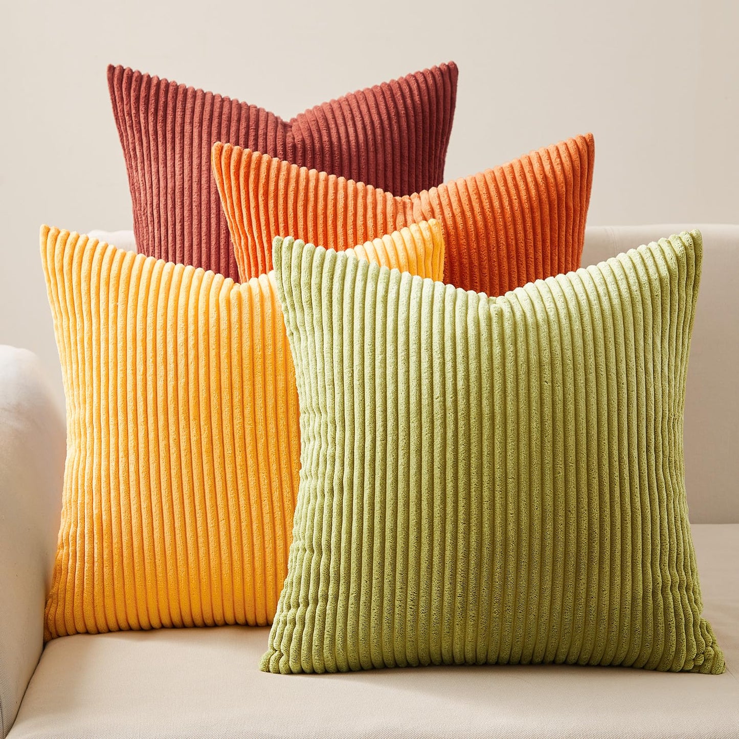 Topfinel pillowcase 40x40 autumn 4-piece set corduroy pillowcases cushion cover decorative pillow for sofa bed living room children fluffy orange yellow green