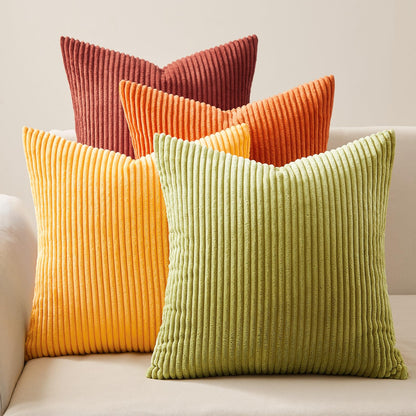 Topfinel pillowcase 40x40 autumn 4-piece set corduroy pillowcases cushion cover decorative pillow for sofa bed living room children fluffy orange yellow green