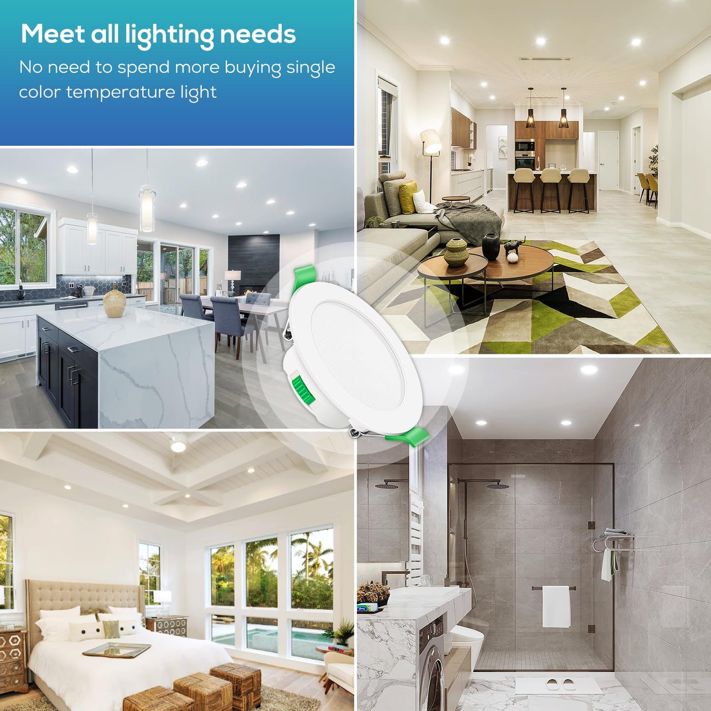 ALUSSO LIGHTING LED recessed spotlights 230V 7W Dimmable 68mm, IP44 recessed lights for bathroom kitchen, 3000K/4000K/6500K recessed spots, Round White 6er Set