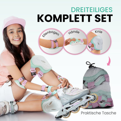 99FLIPS Knee Pads for Kids with GS [6 Pack] - GRIND - S/M Pink Mint - Inline Skating Knee Pads for Children - Knee and Elbow Protectors with Knee and Elbow Guards - Skating Protectors.