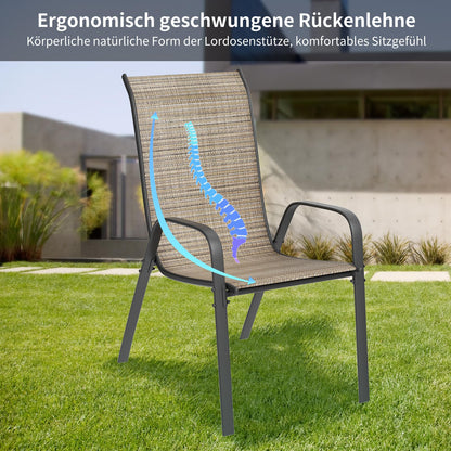 LIFERUN garden chairs stackable camping chair high back terrace chair textilene steel frame for gardens courtyards balconies restaurants 150 kg capacity 54 x 69 x 93cm (4pcs, flax brown)