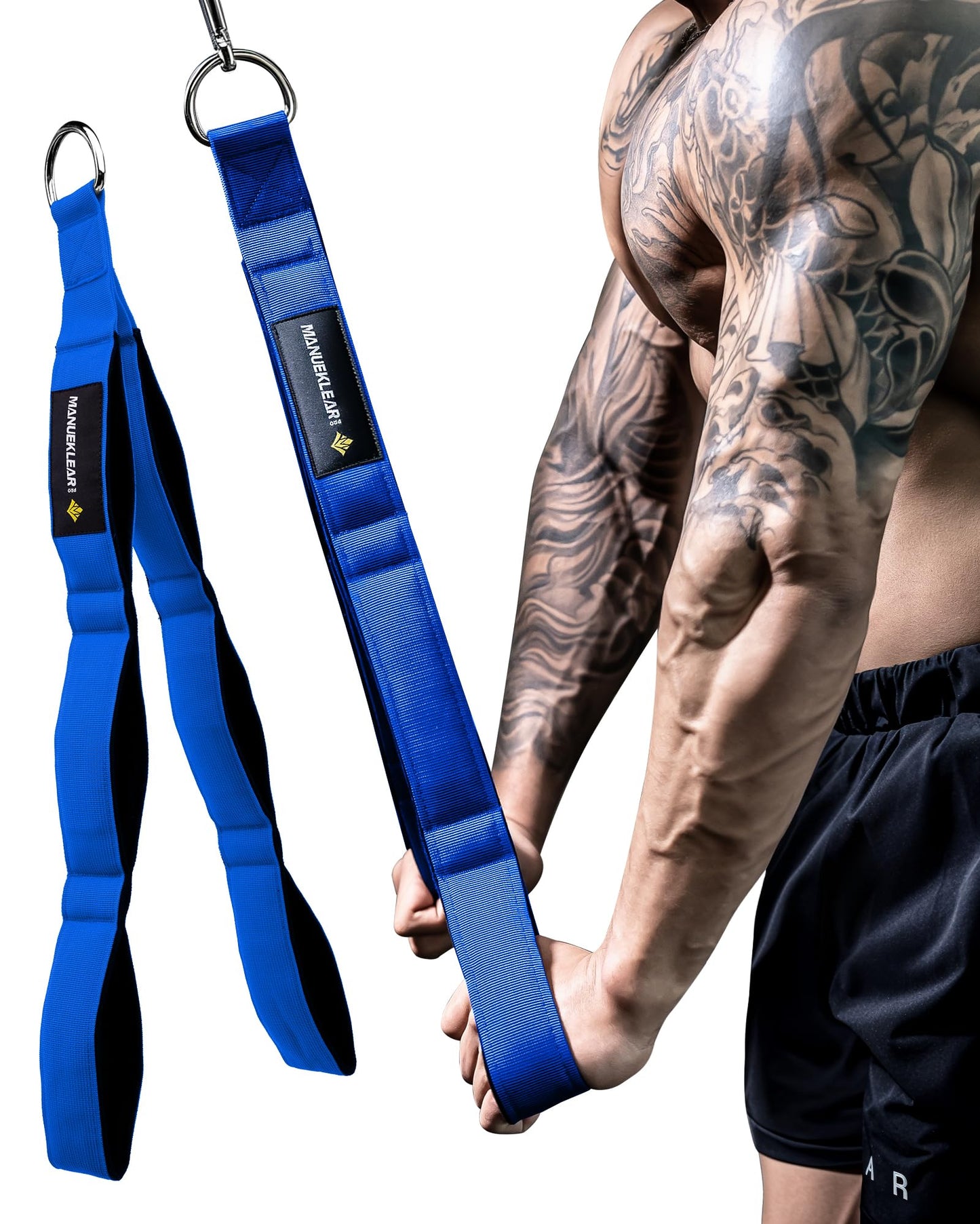 MANUEKLEAR Tricep Rope Cable Attachment with extended range of motion, Tricep Pull-Down Rope for push-downs, crunches, face pulls for professional gym (Blue)