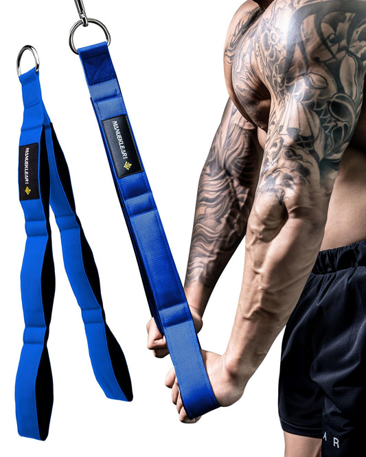 MANUEKLEAR Tricep Rope Cable Attachment with extended range of motion, Tricep Pull-Down Rope for push-downs, crunches, face pulls for professional gym (Blue)