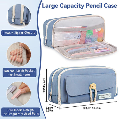 DazSpirit Stationery 61 Piece School Supplies Set with Pencil Case, 12 Pastel Highlighters, 4 Erasable Pens, 5 Gel Pens, 6 Mechanical Pencils, Back To School Stuff, Office Essentials, Writing Set (Blue)