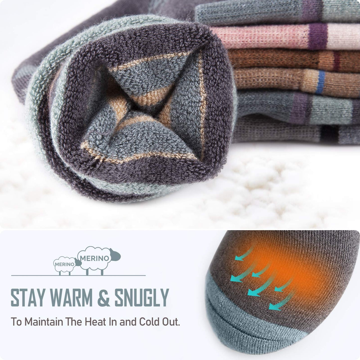 OutdoorMaster 3 pairs of Unisex Merino Wool Ski Socks for women & men, winter snowboarding breathable socks for outdoor sports with OTC design/anti-slip cuffs.