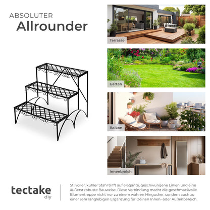 tectake® Plant stand, metal flower shelf, plant bench with 3 steps, plant rack, outdoor plant rack, flower shelf, flower stool approx. 60x60x60cm (steps straight | Number 401711)