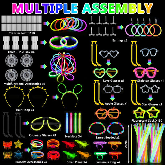 MULEVIP Glow Sticks Party Set 425 Pieces Glow Sticks, Neon Party Glow Bracelets Wedding Glow Toys for Party Decor, Glow Sticks Wedding, Light Sticks for Kids