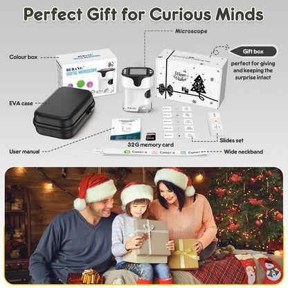 1000X portable digital microscope for kids: 4K 2.0" screen Rechargeable mini pocket USB trichome microscope science kit with slide set Gifts for 4-12 year olds