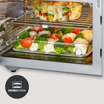 SEVERIN 3-in-1 microwave with glass bottom, grill, and hot air function, large cooking area for square dishes, black/stainless steel, MW 7777
