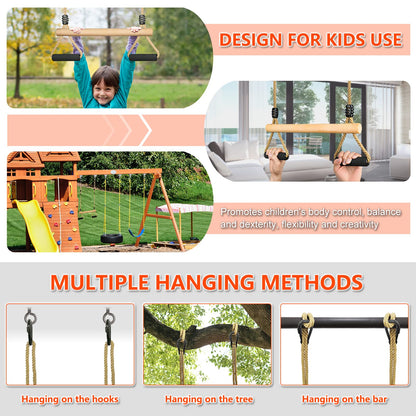 Lyndwin Trapeze Swing, Kids Wooden Multifunction Adjustable Swing with Soft Sponge Handle Indoor Outdoor Children's Trapeze Swing up to 100 kg (42cm)