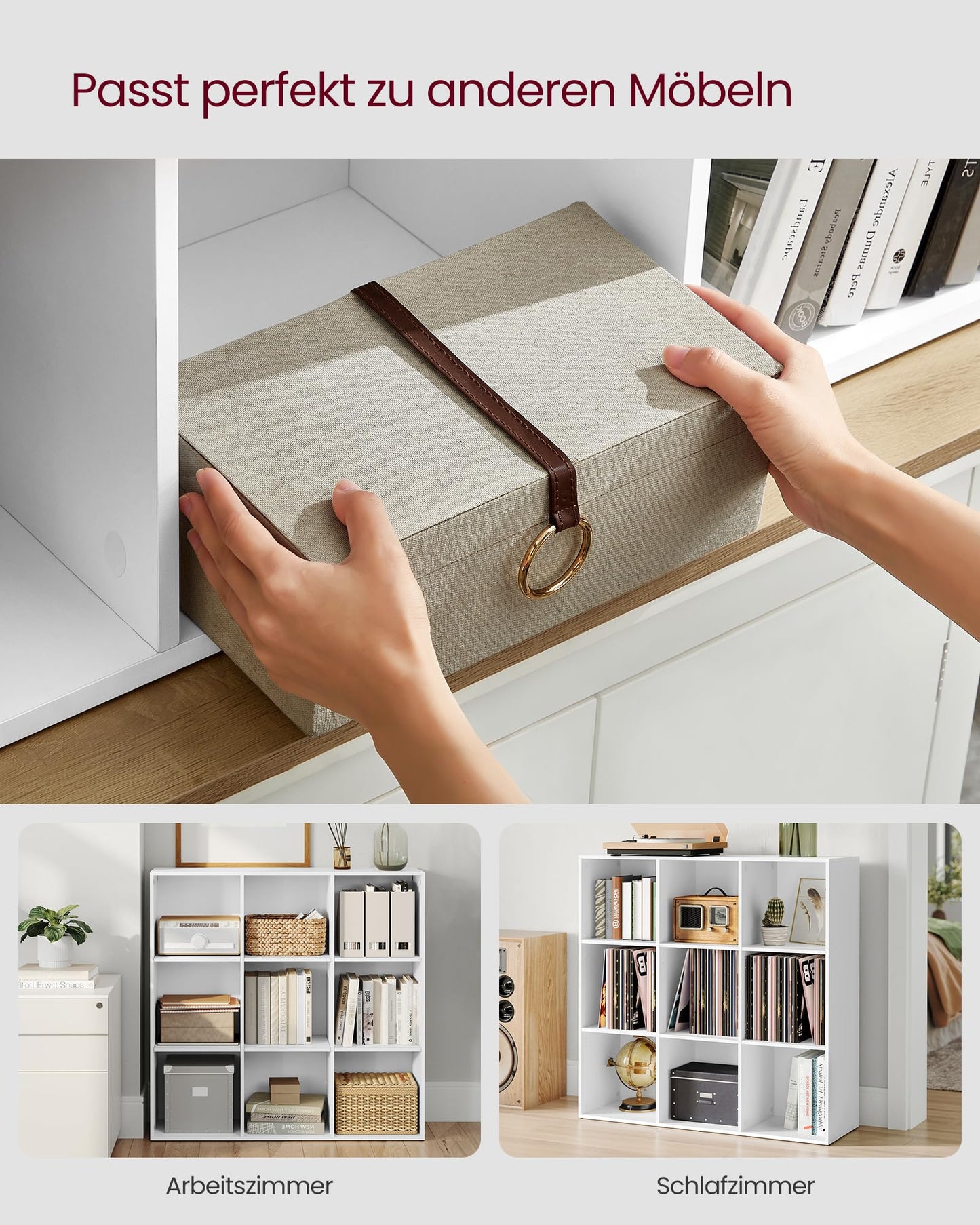 VASAGLE Bookcase, Bookshelf, with 9 Compartments, Office Shelf, Cube Shelf, Storage Shelf, for Living Room, Bedroom, Office, Kids' Room, White LBC177W01
