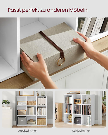 VASAGLE Bookcase, Bookshelf, with 9 Compartments, Office Shelf, Cube Shelf, Storage Shelf, for Living Room, Bedroom, Office, Kids' Room, White LBC177W01