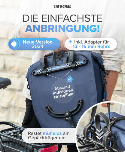 Büchel bike bag for luggage rack I 25.4 L - 100% Waterproof I with carrying handle and shoulder strap I rear bike bag, luggage rack bag, bike bags