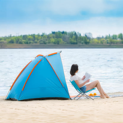 Blumixx pop-up beach tent for 2-3 people - wind protection & sun protection beach tent, compact foldable, lightweight travel beach tent, baby beach tent, UV protection, 220x120x120 cm, turquoise.