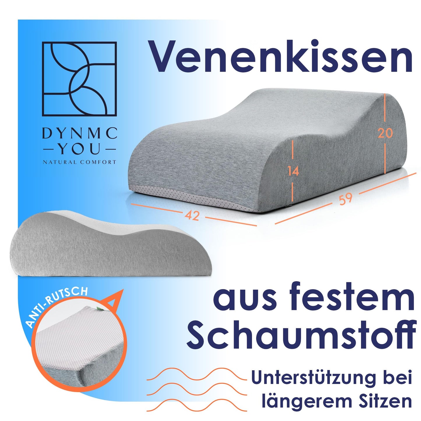 Ergonomic leg pillow for elevating legs, relieving leg strain. Ideal for adults, Oeko-Tex certified. Great leg support cushion.