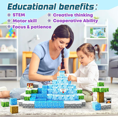 Toylogy Magnetic Building Blocks - Build Mine Magnets World Ice Edition Set, Magnetic World Kids Toy for 3 4 5 6 years Gift Girls, Magnet Game Princess Castle STEM Toy for 3+ Children