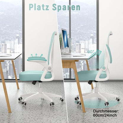 naspaluro office chair with adjustable armrests, ergonomic desk chair with mesh back, lumbar support, height adjustable, padded seat cushion, 360° swivel chair, green