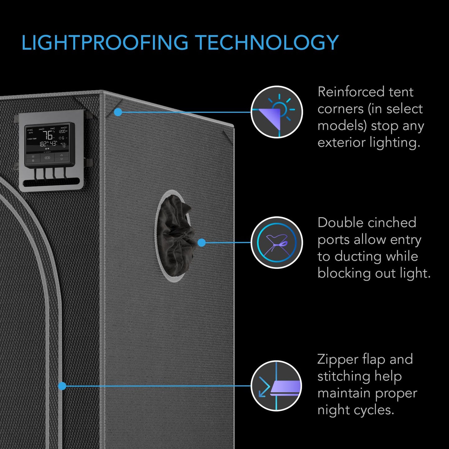 AC Infinity CLOUDLAB 632D - 2-in-1 Advanced Grow Tent 90 × 60 × 180 cm, 25 mm steel poles, 2000D Mylar, for hydroponics and indoor growing.