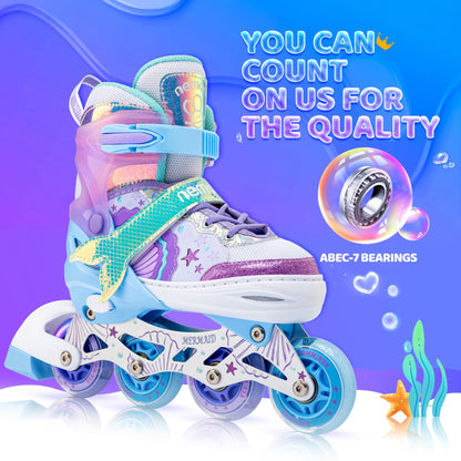 NEMONE Inline Skates for Girls Children 4 Sizes Adjustable Blue Violet Inline skates for Kids Inside Outside Girls Children