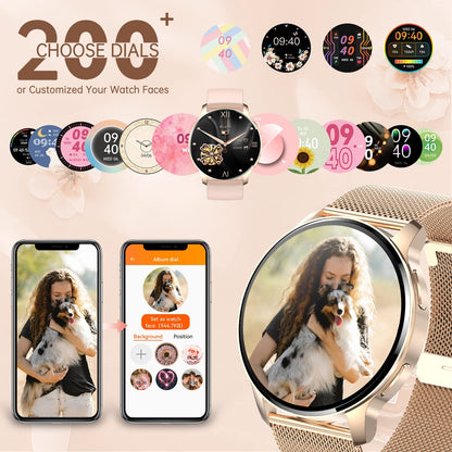 Erkwei smartwatch for women with phone function 1.32" touchscreen fitness tracker with pedometer heart rate sleep monitor waterproof watch for iOS Android