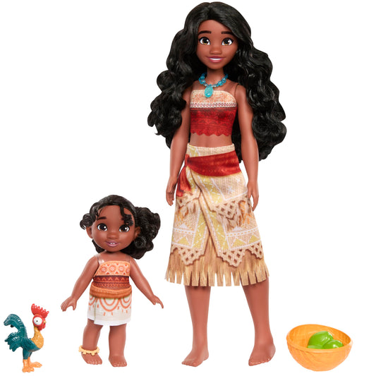 Mattel Disney Moana 2 Toys, Sisters Set with 2 Fashion Dolls in iconic outfits, pet Heihei, coconut & basket accessories, inspired by the movie, JBT66